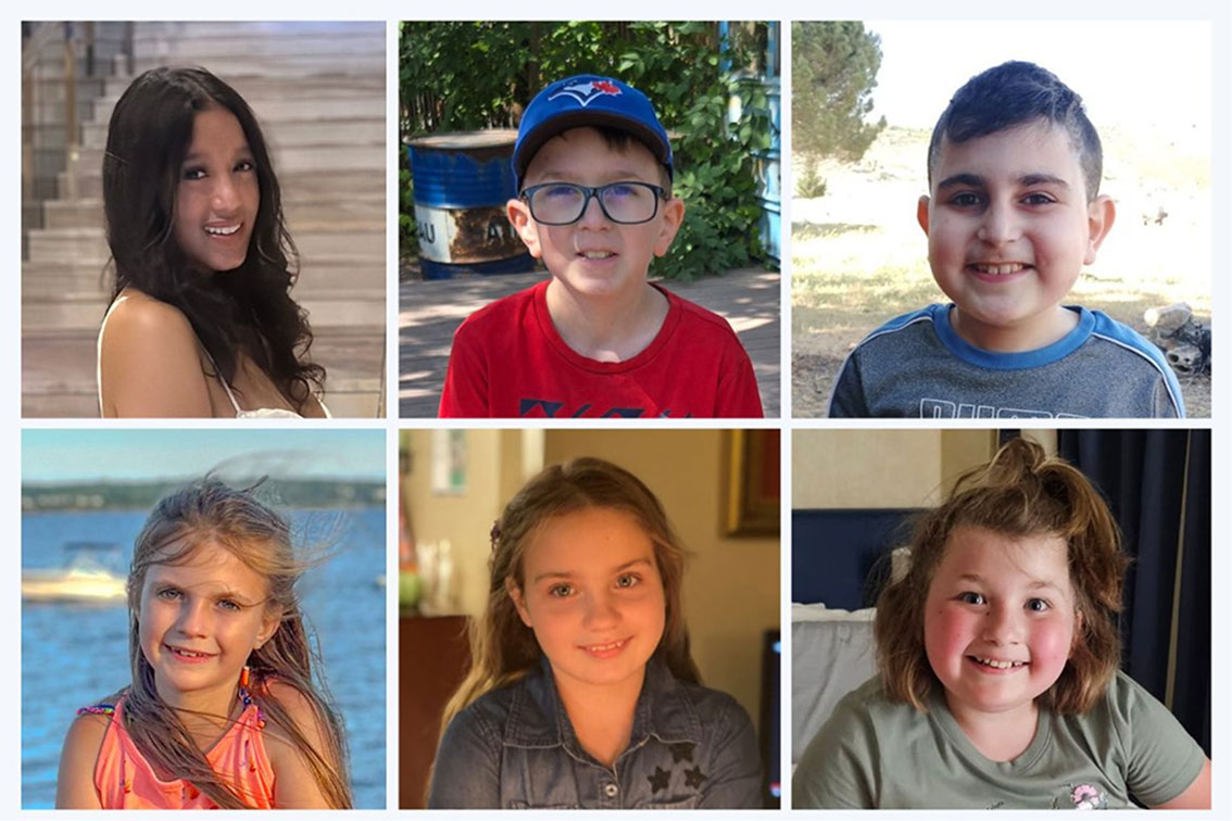 Grid of six children's portraits looking pleasantly 